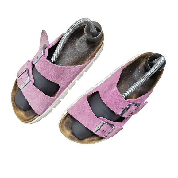 Birkenstock Papillio Sandals Womens Pink Suede Arizona Platform Preppy Boho - Picture 3 of 8